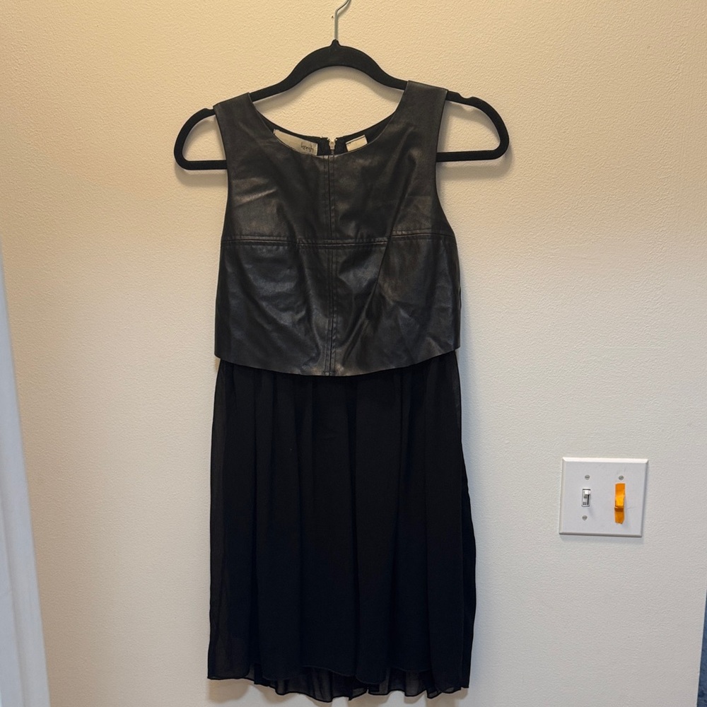 Kersh Black Mini Dress with Faux Leather Top